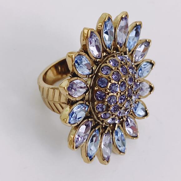 Heidi Daus Divine Miss Daisy Purple Blue Swarovski Crystal Cocktail Ring Size 7 - Picture 5 of 12